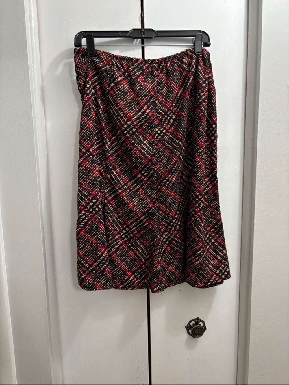 Classic Plaid Midi Skirt - Red Mix